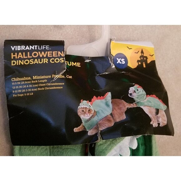 NEW Dinosaur Costume 2-Pc Pet Size XS Cat Dog (5-10 lbs) Halloween Vibrant Life - Picture 8 of 9